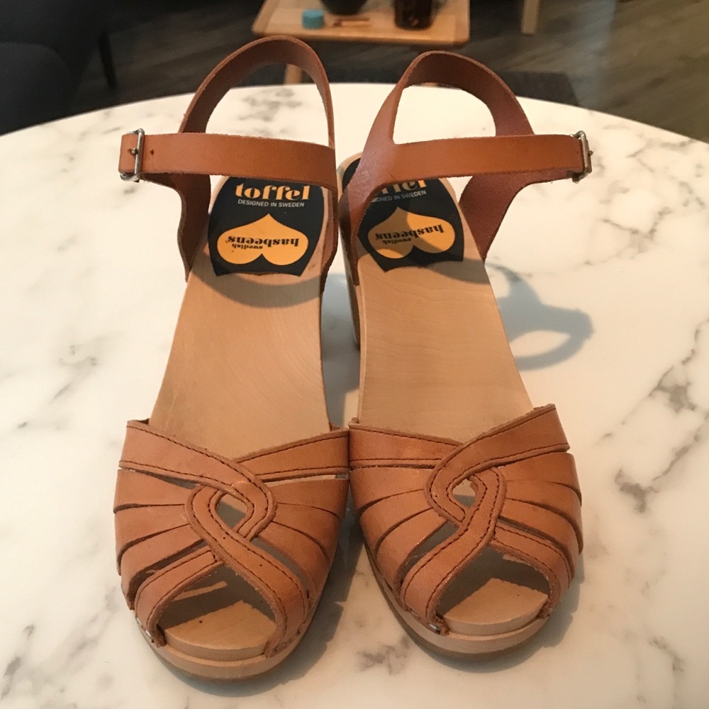 Swedish Hasbeens Cross Strap High Heel Clog